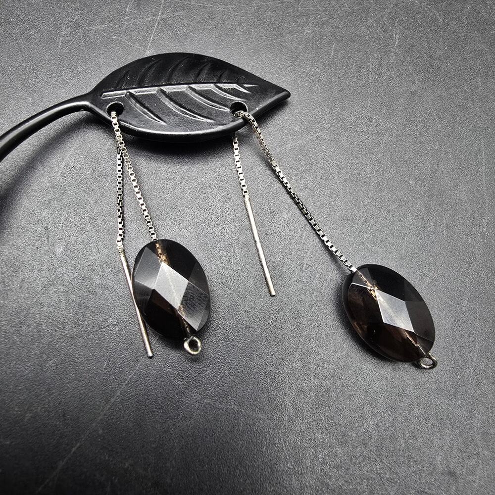 Sterling Silver Smokey Quartz Earrings Threader 925